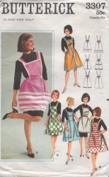 3307 BUTTERICK  SIX 1960S STRAPPY HALF APRON CONTRAST OR NOT PATTERN UNCUT